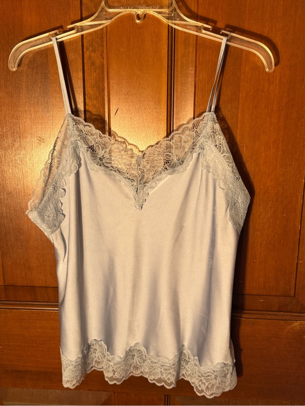 Express Women’s Lace Trim Satin Cami Tank Top - Light Blue
